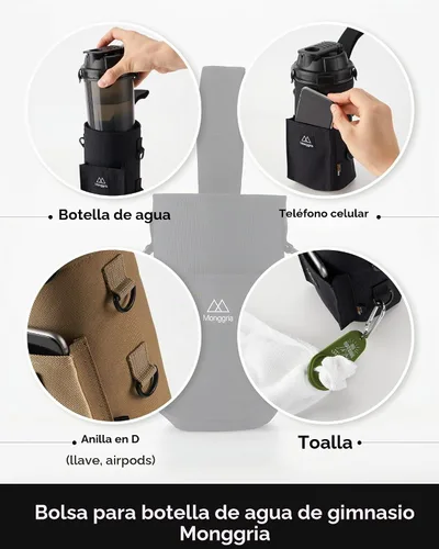 Vista 2 de Soporte magnético para botella de agua, imán integrado para una fácil fijación al equipo de ejercicio, multiusos, con eslinga, impermeable Negro