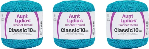 Vista 3 de Aunt Lydia Classic Crochet - 3 unidades de 350y/1,049.9 ft - Natural Tamaño 10 3 capas 100% algodón mercerizado hilo de ganchillo para tapetes