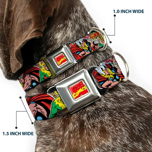 Vista 2 de Buckle-Down Collar de perro con hebilla de cinturón de seguridad, postura de Thor & Loki/cómics retro apilado, 1 pulgada de ancho, se adapta a