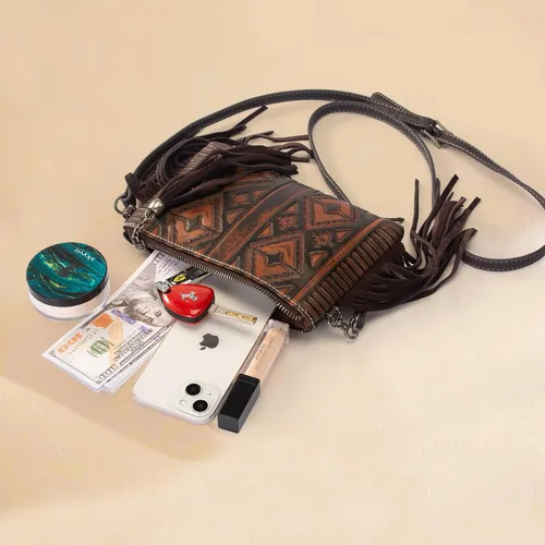 Vista 7 de Montana West Cowhair - Bolso cruzado de piel para teléfono celular, cartera para mujer, vaquera occidental, pequeño bolso cruzado