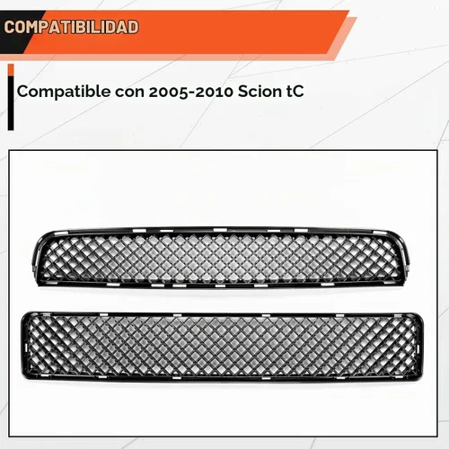 Vista 2 de Kojem Parrilla Delantera Superior e Inferior Compatible con Scion tC 2005-2010 Plástico ABS Parachoques Capó Rejilla de Malla Negra