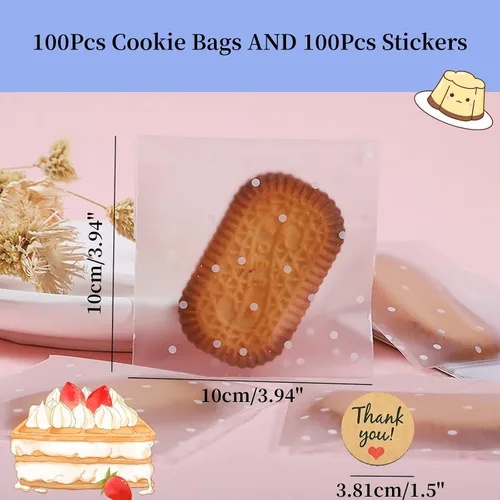 Vista 2 de YVPSI Bolsas autoadhesivas para galletas, bolsas de celofán transparentes con sello, etiquetas de agradecimiento para embalaje, dulces, panadería