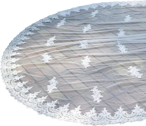Vista 3 de Newdeve Ivory 5M 1T velos de novia Catedral con diamantes de imitación de cristal