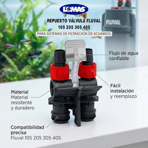 Vista 2 de Fluval Aquastop para Fluval 104-404, serie 105-405, manguera acanalada