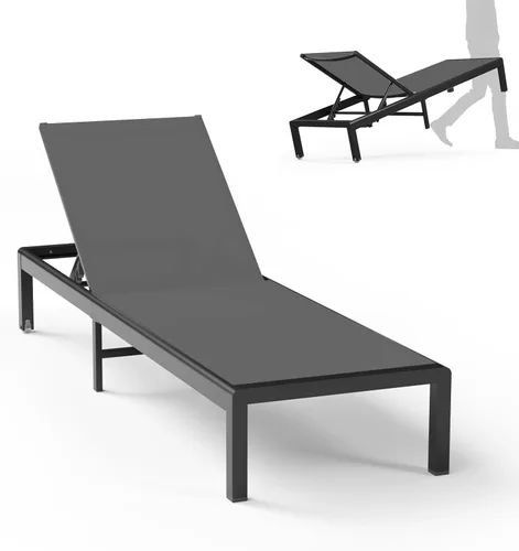Vista 17 de Tumbona de aluminio para patio al aire libre con ruedas, color Caqui