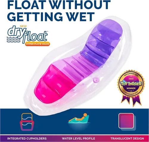 Vista 2 de Swimways Flotador seco para piscina, silla reclinable inflable translúcida para adultos con inflado rápido, reposapiés y portavasos
