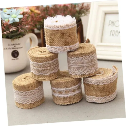 Vista 9 de LALAFINA Rollo de cinta decorativa de yute con ribete de encaje para manualidades y proyectos de bricolaje, patrón de envoltura de bodas y arreglos