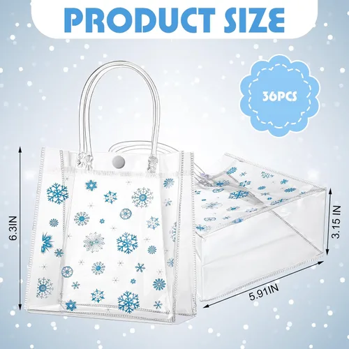 Vista 2 de Yeaqee 36 Piezas Bolsas de Regalo Transparentes de Copo de Nieve de Navidad con Asas Bolsas de Plástico a Granel para Dulces Bolsas Reutilizables