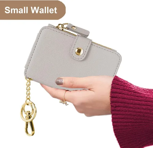 Vista 19 de Cartera con llavero, tarjetero con bloqueo RFID de piel, funda para tarjetas de crédito con cremallera para mujer