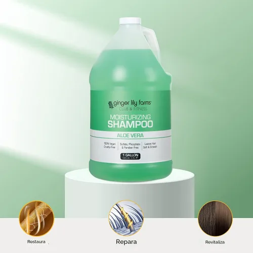 Vista 5 de Ginger Lily Farms Club & Fitness Champú hidratante para todo tipo de cabello, 100% vegano y libre de crueldad, aroma a aloe vera, repuesto de 1
