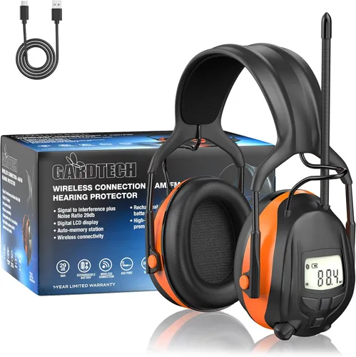Vista 13 de Gardtech Protección auditiva Bluetooth 5.3 AM/FM, orejeras de seguridad SNR de 29 dB con pantalla digital, auriculares recargables con cancelación
