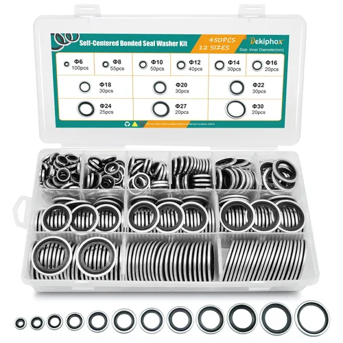 Vista 10 de 265 piezas NBR Arandelas de sellado unidas de metal, acero chapado en zinc métrico autocentrado Dowty Seal Junta de sellado aplastante Kit surtido