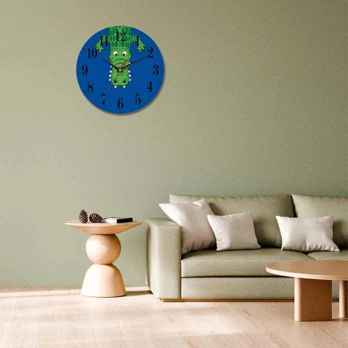 Vista 7 de Mxocom Reloj de pared de cocodrilo verde de dibujos animados con dientes, lindo estilo divertido de 10 pulgadas, silencioso, sin tictac, funciona