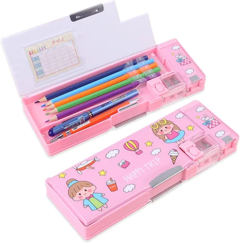 Vista 11 de Estuche de Lápices Multifuncional Emergente para Niñas y Niños, Lindo Organizador de Caja de Bolígrafos de Dibujos Animados con Sacapuntas, Horario