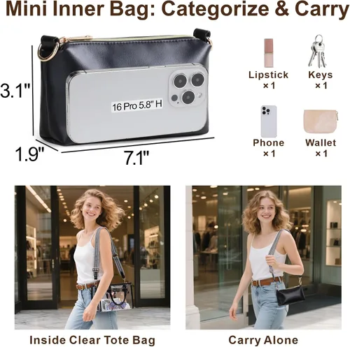 Vista 4 de PACKISM Bolsa transparente aprobada para estadios, bolsa transparente para eventos de estadio con bolsa interior, perfecta para eventos deportivos