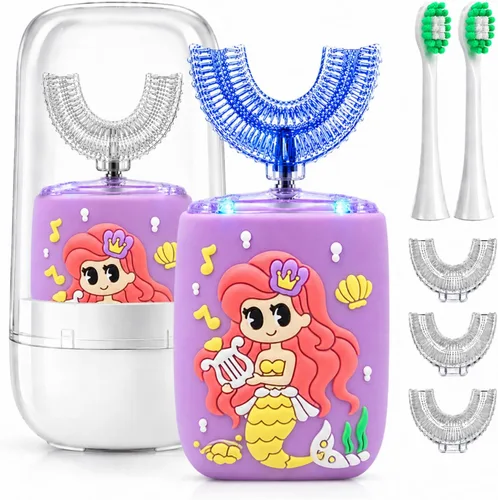 Vista 11 de Cepillo de dientes eléctrico para niños, cepillo de dientes en forma de U, cepillo automático sónico con 5 cabezales de cepillo, 6 modos de limpieza