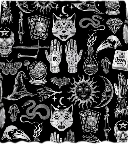 Vista 3 de Cortina de ducha de bruja de Halloween, color negro, espeluznante, alquimia gótica, psíquica, espeluznante, calavera, esqueleto, tablero de Ouija