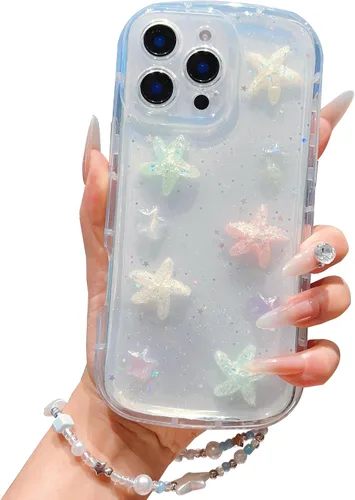 Vista 40 de Compatible con iPhone 11 Pro Funda Transparente Bonita con Diseño de Estrella con Purpurina en 3D con Perlas y Pulsera de Perlas, Diseño de Cadena