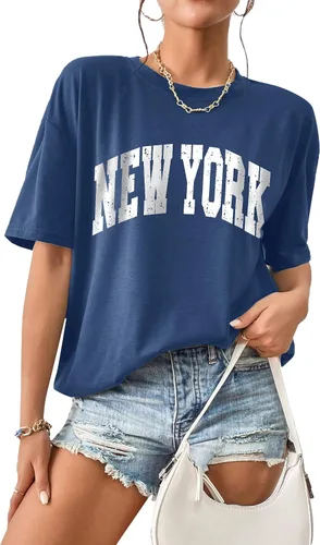 Vista 4 de Remidoo Camiseta casual de manga corta para mujer, de gran tamaño, holgada, con estampado de letras, blusa