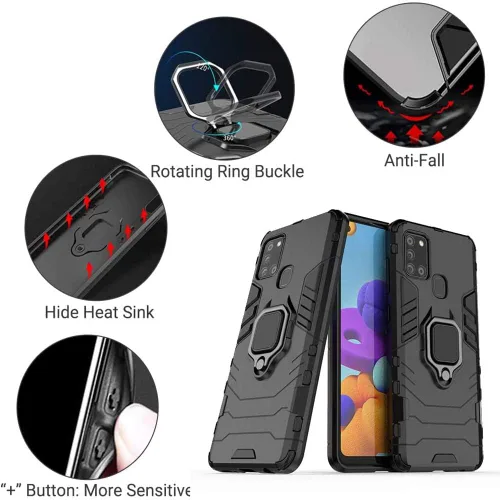 Vista 9 de Funda para Samsung Galaxy A21S 2020, 2 en 1 híbrida resistente armadura a prueba de golpes Defender Kickstand de doble capa parachoques carcasa