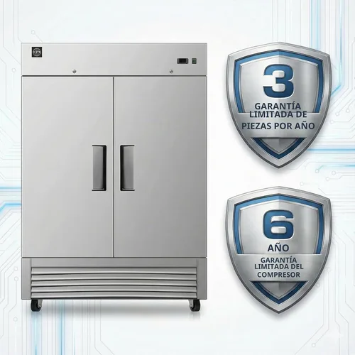 Vista 5 de Congelador comercial de 2 puertas con alcance vertical sólido en dos secciones de acero inoxidable certificado NSF 54 pulgadas de ancho, capacidad