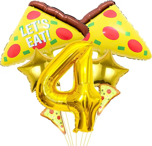 Vista 10 de 7 globos de pizza, número de cumpleaños de pizza, globos de aluminio de Mylar para pizza, suministros de fiesta, decoraciones de cumpleaños