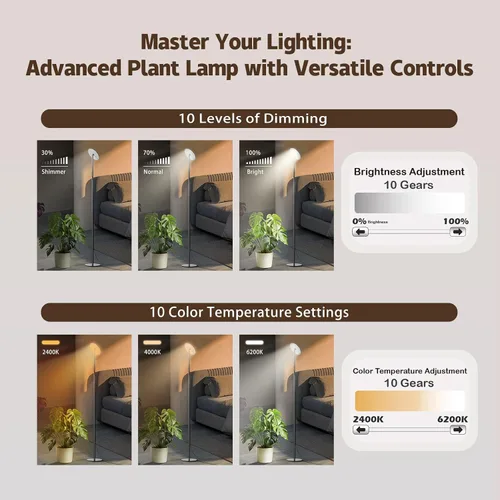 Vista 4 de Luz de crecimiento alto de espectro completo de 40 W, luz de planta de pie ajustable de 85 pulgadas para plantas de interior, regulable de 10