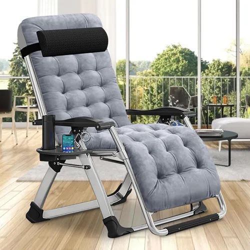 Vista 11 de DoCred - Silla reclinable plegable cómoda para dormitorio y sala de estar, silla de patio con cojín extraíble para interiores y exteriores