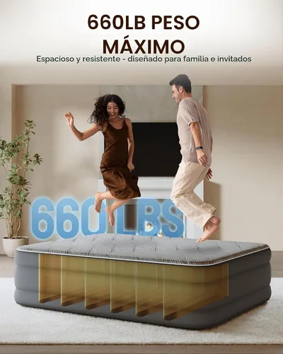 Vista 5 de Cama de aire de inflado rápido, cama inflable silenciosa y cómoda para invitados del hogar, campamento, viajes, colchón de aire de lujo de 20 Gris