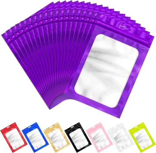 Vista 13 de ANZNKU 100 bolsas de Mylar rosa, resellables, a prueba de olores, bolsa