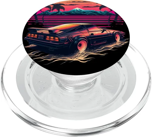 Vista 7 de Japonés Retro Futurista Synthwave Car Racing JDM Tuning PopSockets intercambiables PopGrip