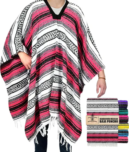 Vista 14 de Artisans Bazaar Poncho tradicional mexicano de Baja para hombres y mujeres, auténtico sarape de Gaban, manta de vaquero Pancho Jorongo Aguamarina