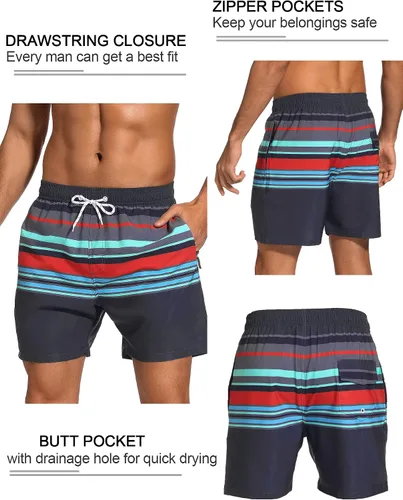 Vista 3 de SILKWORLD Quick Dry Mens Swimming Trunks with Compression Liner Bathing Suit Swim Shorts with Zip Pockets