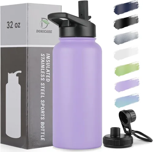 Vista 30 de DOMICARE Botella de agua para niños de 16 onzas para la escuela, de acero inoxidable, con aislamiento al vacío de doble pared, botella de agua