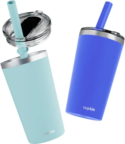 Vista 46 de CUPKIN - Taza apilable de acero inoxidable para niños, taza para batidos, tazas aisladas con recubrimiento en polvo, tapa libre de BPA y pajilla