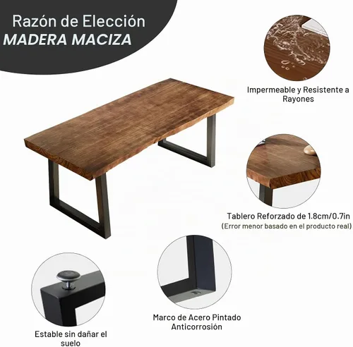 Vista 4 de Escritorio de madera maciza de 55 pulgadas, escritorio de computadora para oficina en casa, escritorio rústico de madera, escritorio de metal Marrón