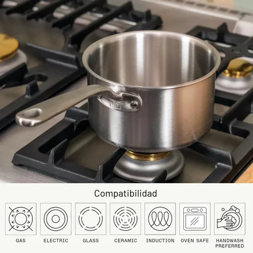 Vista 4 de Made In Utensilios de cocina – Cacerola de acero inoxidable de 4 cuartos con tapa – Cacerola recubierta de acero inoxidable de 5 capas – Utensilios
