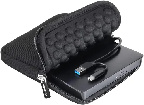 Vista 13 de ROOFULL Unidad externa de CD/DVD USB 3.0 y USB-C, ultrafina de 0.5 pulgadas, reproductor de CD y DVD de alta velocidad, grabador para computadora