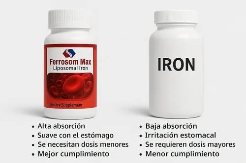 Vista 4 de Suplemento de hierro liposomal máximo 60 cápsulas (45 mg de hierro elemental puro) por Siba Pharm Fórmula de máxima absorción Sin OMG, vegano