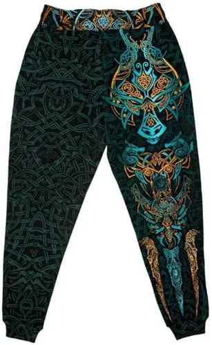 Vista 2 de Pantalones deportivos vikingos de mitología nórdica, pantalones de estilo vikingo con impresión 3D Fenrir Wolf, pantalones casuales para correr