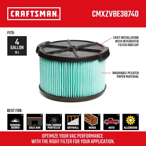 Vista 2 de CRAFTSMAN CMXZVBE38740 Filtro de vacío de repuesto para aspiradora de media altura HEPA para la mayoría de aspiradoras CRAFTSMAN Shop de 5 a 20