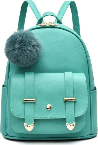 Vista 13 de I IHAYNER Mochila de moda para niñas, mini mochila para mujeres, adolescentes y niñas, monederos de piel sintética con pompón, bolsa de hombro