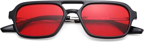 Vista 3 de COASION Lentes de sol planos estilo aviador vintage de los años 70 para mujeres y hombres, diseño cuadrado de metal con protección UV400