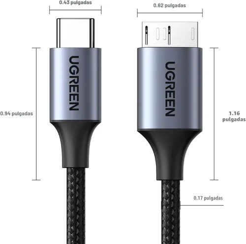 Vista 8 de UGREEN 10 Gbps Cables de disco duro Micro B a USB C, 1.5 pies USB C a Micro B, cable de disco duro externo compatible con MacBook Pro/Air