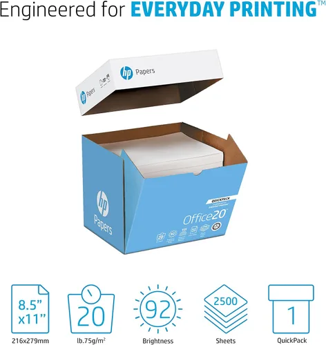 Vista 2 de HP Printer Paper Office 20 libras, 8.5 x 11, 1 resma Quickpack
