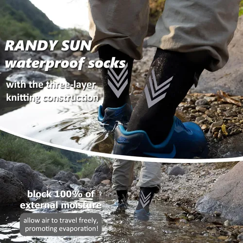 Vista 3 de RANDY SUN Calcetines impermeables de lana merino para senderismo, unisex, transpirables, multideporte, 1 par