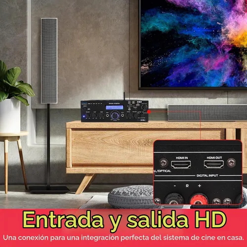 Vista 5 de Pyle Amplificador estéreo inalámbrico Bluetooth para el hogar, amplificador de potencia multicanal de 200 W, sistema receptor de audio para el hogar