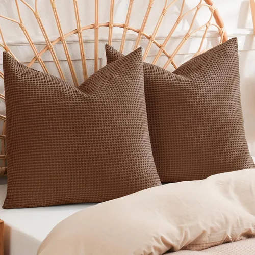 Vista 13 de PHF Funda de almohada 100% algodón con tejido de gofre, 22 x 22 pulgadas, sin relleno, paquete de 2 elegantes fundas de almohada cuadradas
