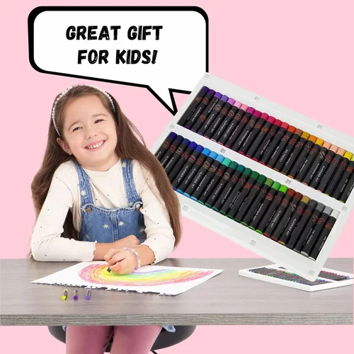 Vista 2 de Pasteles al óleo para niños, 48 colores pasteles para niños, suministros de arte perfectos para el aula, fáciles de mezclar con colores vibrantes