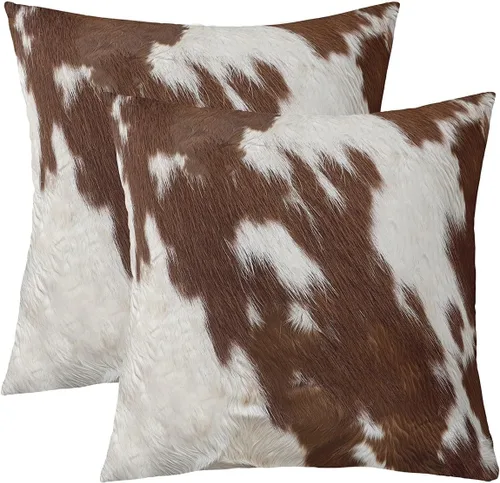Vista 22 de Juego de 2 fundas de almohada con estampado de piel de vaca de 16"x16", fundas de cojín de piel de vaca para sala de estar, dormitorio, casa